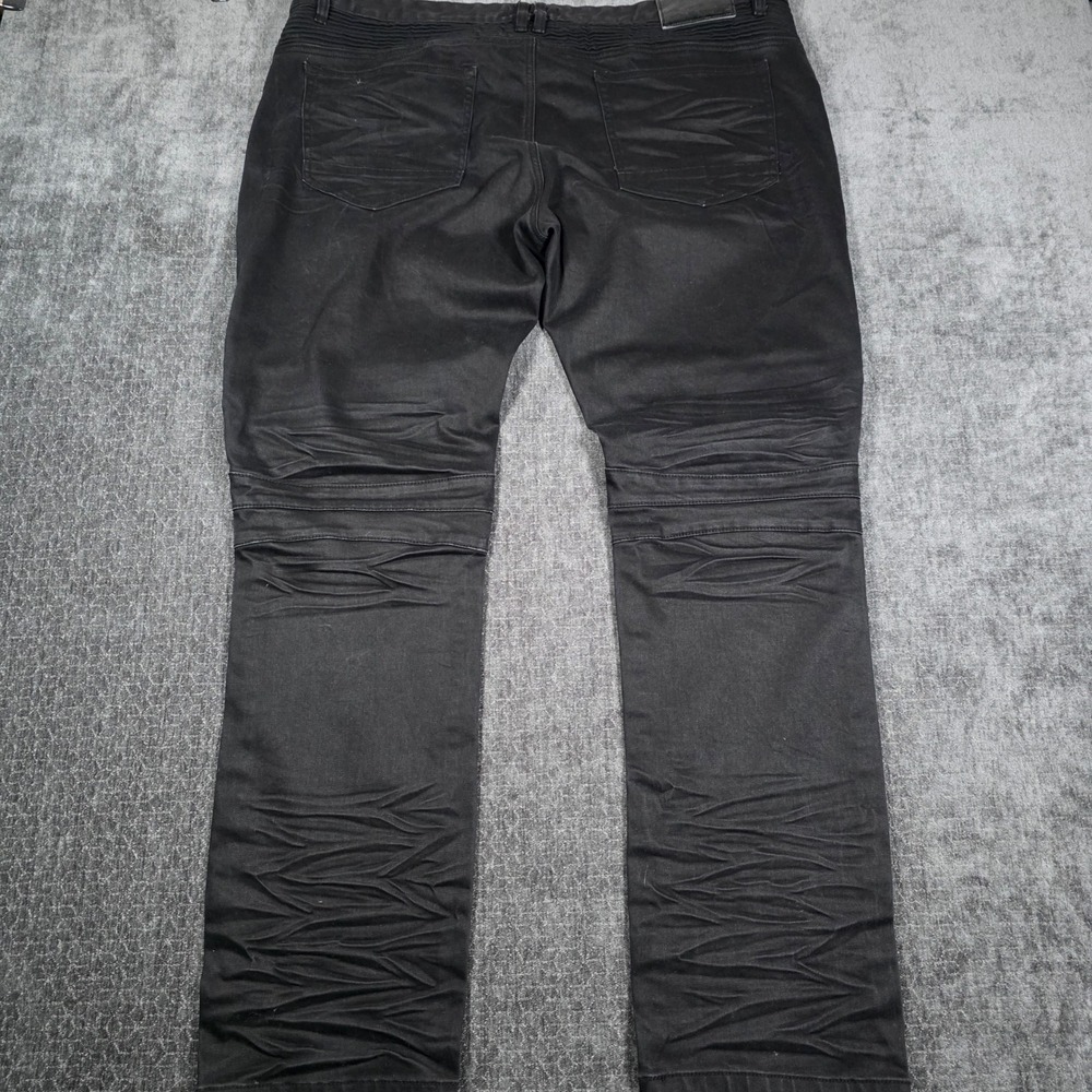 Smoke Rise Mens Black Moto Biker Jeans Ribbed Knee Streetwear 44x32 Hip Hop Punk